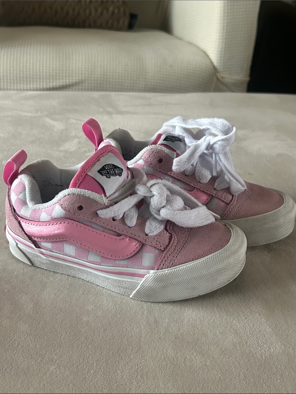 Vans Kids Pink and White Checkerboard Old Skool Sneakers